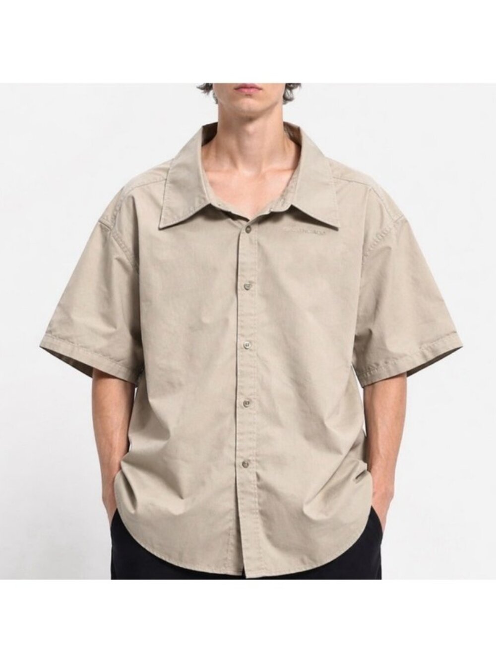 Balenciaga Rare Wide Circle Neck Button Short Sleeve Shirt